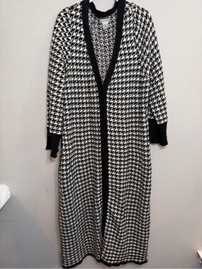Jessica London black white houndstooth button front duster sweater dress 22 24